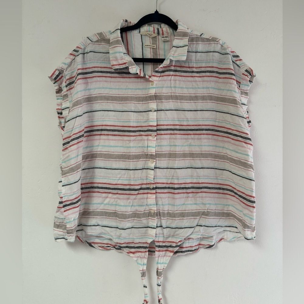 Weatherproof Vintage Striped Linen Button-Down Shirt‎ - Multicolor, Size XXL